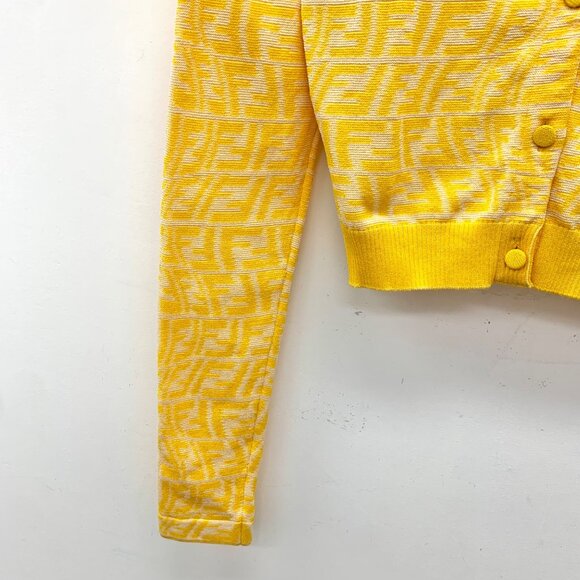 Fendi Yellow logo jacquard all-over print knit cardigan - Picture 4 of 8